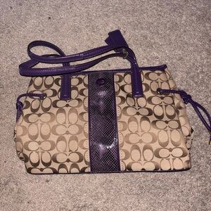 Coach Tan and Purple Signature Shoulder Bag